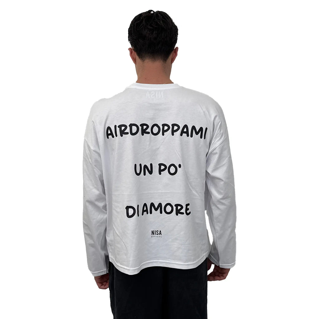 Longsleeve Bianca "Airdroppami un po' di amore"